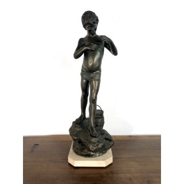 ANTICA SCULTURA ANTIMONIO G. De Martino "Giovine pescatoriello" ART DECO' '900