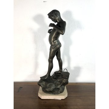 ANTICA SCULTURA ANTIMONIO G. De Martino "Giovine pescatoriello" ART DECO' '900