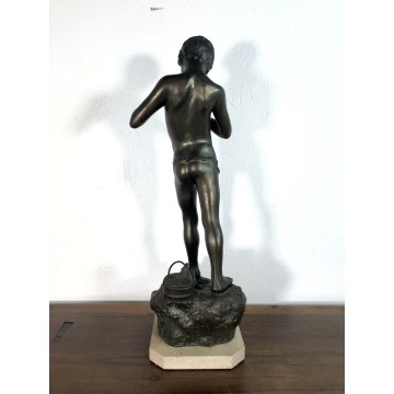 ANTICA SCULTURA ANTIMONIO G. De Martino "Giovine pescatoriello" ART DECO' '900