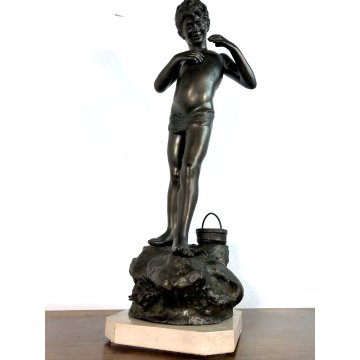 ANTICA SCULTURA ANTIMONIO G. De Martino "Giovine pescatoriello" ART DECO' '900