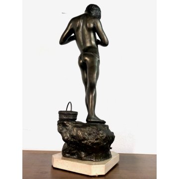 ANTICA SCULTURA ANTIMONIO G. De Martino "Giovine pescatoriello" ART DECO' '900