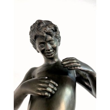 ANTICA SCULTURA ANTIMONIO G. De Martino "Giovine pescatoriello" ART DECO' '900