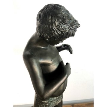 ANTICA SCULTURA ANTIMONIO G. De Martino "Giovine pescatoriello" ART DECO' '900