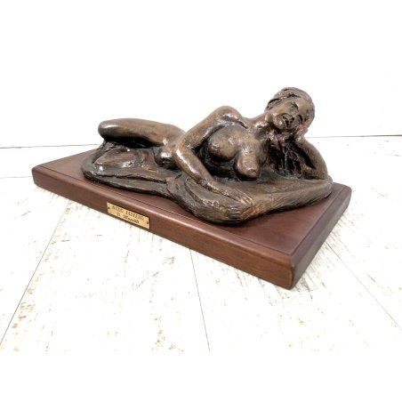 SCULTURA BRONZO DORATO FIGURA FEMMINILE Domenico Mazzilli "Nudo disteso" '900