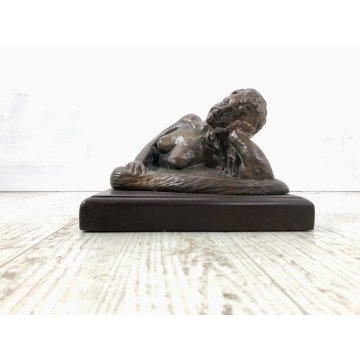 SCULTURA BRONZO DORATO FIGURA FEMMINILE Domenico Mazzilli "Nudo disteso" '900