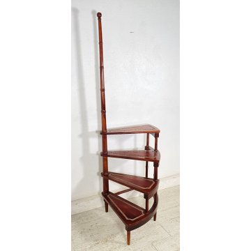 ANTICA GROSSA SCALA INGLESE DA LIBRERIA LEGNO SCALETTA 4 SCALINI PRIMI 1900 OLD