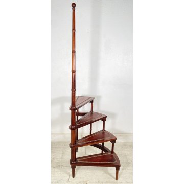 ANTICA GROSSA SCALA INGLESE DA LIBRERIA LEGNO SCALETTA 4 SCALINI PRIMI 1900 OLD