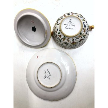 ANTICA PICCOLA ZUPPIERA MAIOLICA con PIATTINO A. Minghetti DECORO RAFFAELLESCHE