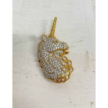 SPILLA UNICORNO CRISTALLI SMALTO PLACATO ORO VINTAGE SWAROVSKI SCS PIN