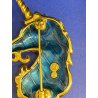 SPILLA UNICORNO CRISTALLI SMALTO PLACATO ORO VINTAGE SWAROVSKI SCS PIN