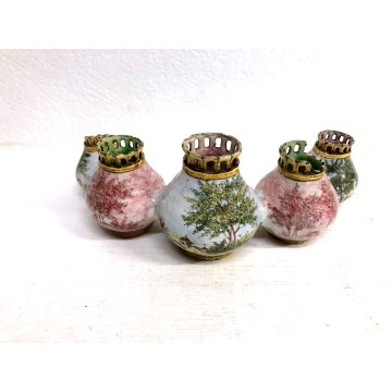 SET 3 VASO ANTICA MAIOLICA A. Minghetti DECORO TRAFORATO PAESAGGI RAFFAELLESCHE