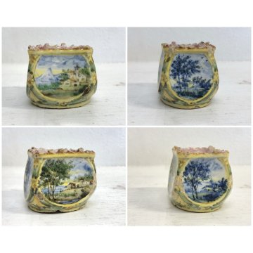 SET 3 VASO ANTICA MAIOLICA A. Minghetti DECORO TRAFORATO PAESAGGI RAFFAELLESCHE