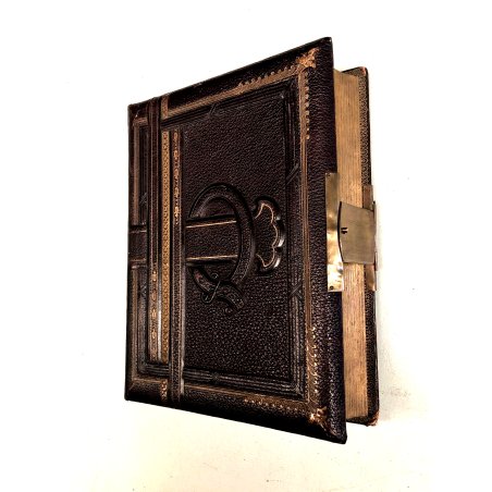 ANTICO ALBUM FOTOGRAFICO CARILLON PELLE OTTONE PAGINE DECORO FLOREALE LIBERTY