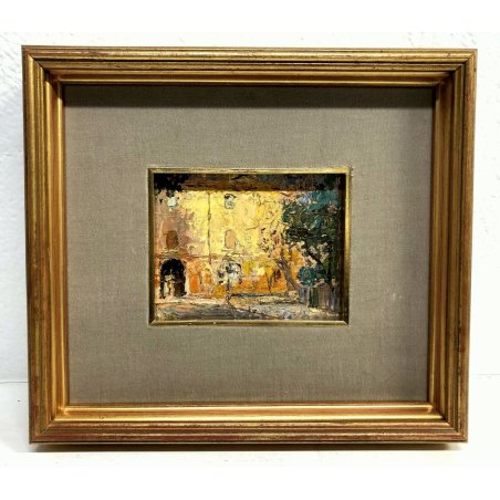 ANTICO PICCOLO QUADRO DIPINTO Gino Mazzoli PAESAGGIO BORGO CASALE MONFERRATO 900