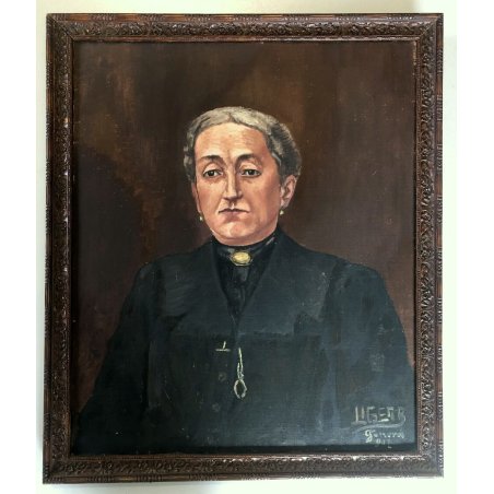 ANTICO DIPINTO OLIO TELA RITRATTO FEMMINILE NOBILDONNA ABITO NERO PRIMO '900