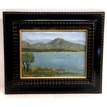 PICCOLO QUADRO Riccardo Donati ? PAESAGGO LACUSTRE LAGO GARDA CORNICE GUILLOCHE'