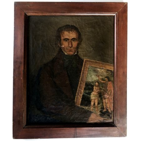 DOPPIO DIPINTO RITRATTO David Thomas de Matuszeinski UOMO con QUADRO RELIGIOSO