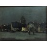 ANTICO QUADRO OLIO TAVOLA PAESAGGIO NOTTURNO "Dintorni della Barona" MILANO '900