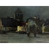 ANTICO QUADRO OLIO TAVOLA PAESAGGIO NOTTURNO "Dintorni della Barona" MILANO '900