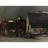 ANTICO QUADRO OLIO TAVOLA PAESAGGIO NOTTURNO "Dintorni della Barona" MILANO '900