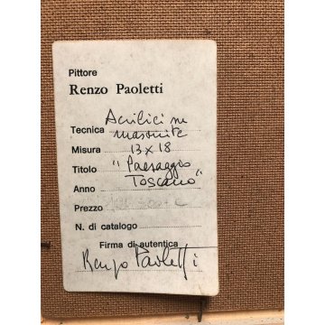 PICCOLO QUADRO DIPINTO ACRILICO TAVOLA Renzo Paoletti  "Paesaggio Toscano" '900