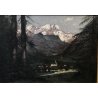 ANTICO QUADRO OLIO  PAESAGGIO ALPINO VEDUTA Monte Rosa  Alagna TRAMONTO