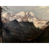 ANTICO QUADRO OLIO  PAESAGGIO ALPINO VEDUTA Monte Rosa  Alagna TRAMONTO