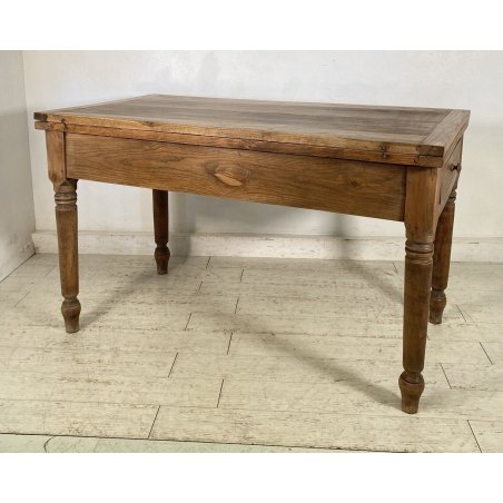 ANTICO TAVOLO PRANZO ALLUNGABILE A LIBRO RETTANGOLARE CASTAGNO ROVERE FINE 1800