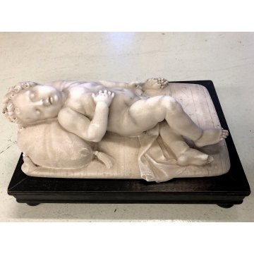 ANTICA SCULTURA MARMO BIANCO CARRARA BIMBO DORMIENTE SONNO BAMBINO ADDORMENTATO