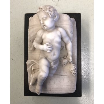 ANTICA SCULTURA MARMO BIANCO CARRARA BIMBO DORMIENTE SONNO BAMBINO ADDORMENTATO