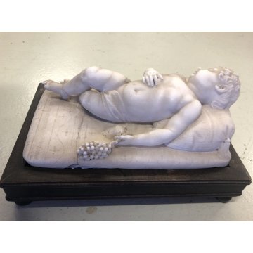 ANTICA SCULTURA MARMO BIANCO CARRARA BIMBO DORMIENTE SONNO BAMBINO ADDORMENTATO