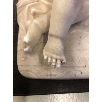 ANTICA SCULTURA MARMO BIANCO CARRARA BIMBO DORMIENTE SONNO BAMBINO ADDORMENTATO