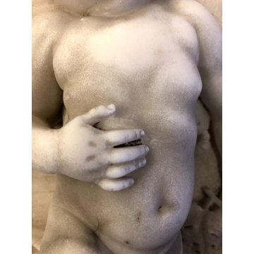 ANTICA SCULTURA MARMO BIANCO CARRARA BIMBO DORMIENTE SONNO BAMBINO ADDORMENTATO