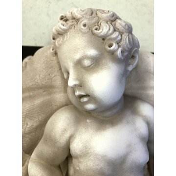 ANTICA SCULTURA MARMO BIANCO CARRARA BIMBO DORMIENTE SONNO BAMBINO ADDORMENTATO