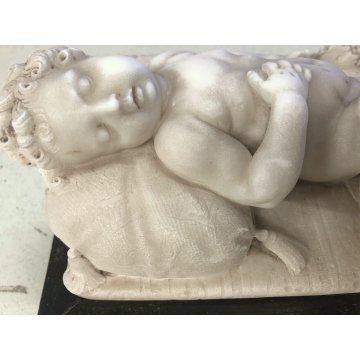 ANTICA SCULTURA MARMO BIANCO CARRARA BIMBO DORMIENTE SONNO BAMBINO ADDORMENTATO