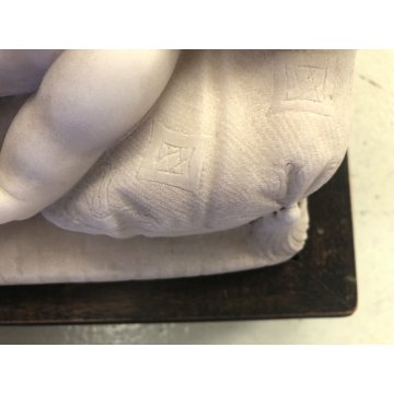 ANTICA SCULTURA MARMO BIANCO CARRARA BIMBO DORMIENTE SONNO BAMBINO ADDORMENTATO