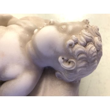ANTICA SCULTURA MARMO BIANCO CARRARA BIMBO DORMIENTE SONNO BAMBINO ADDORMENTATO