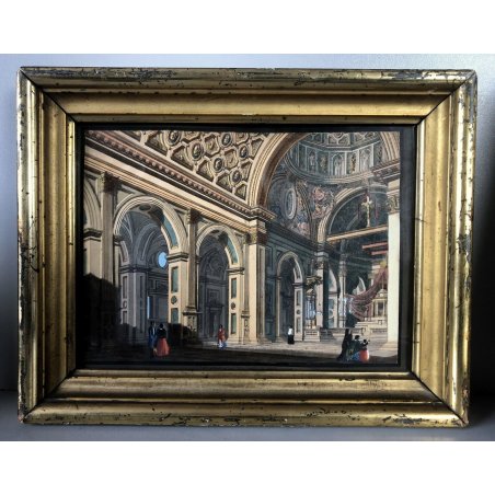 ANTICO QUADRO ACQUERELLO PROSPETTIVA INTERNO Santuario S. Maria PRESSO San Celso