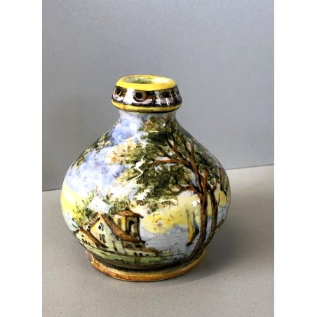 ANTICO VASO GLOBOSO MAIOLICA A. Minghetti DECORO PAESAGGI CASE CASTELLI MARINA
