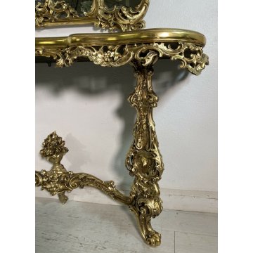 CONSOLLE LEGNO ORO META' 1900 SPECCHIERA RIPIANO MARMO SPECCHIO STILE CLASSICO 