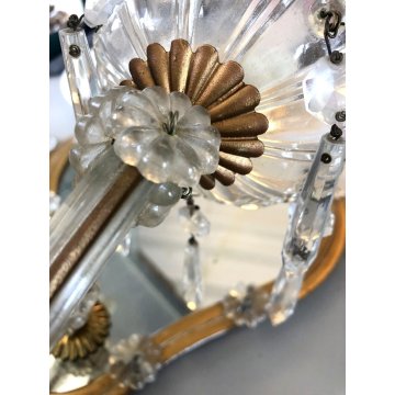 COPPIA APPLIQUE PARETE VINTAGE SPECCHIO VENEZIANO VETRO MURANO CRISTALLO Difetti