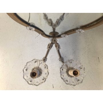 COPPIA APPLIQUE PARETE VINTAGE SPECCHIO VENEZIANO VETRO MURANO CRISTALLO Difetti