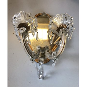 COPPIA APPLIQUE PARETE VINTAGE SPECCHIO VENEZIANO VETRO MURANO CRISTALLO Difetti