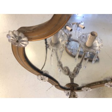 COPPIA APPLIQUE PARETE VINTAGE SPECCHIO VENEZIANO VETRO MURANO CRISTALLO Difetti