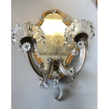 COPPIA APPLIQUE PARETE VINTAGE SPECCHIO VENEZIANO VETRO MURANO CRISTALLO Difetti