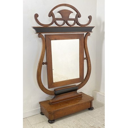 ANTICA RARA ENORME PSICHE IMPERO LEGNO NOCE 1800 SPECCHIO PIEGHEVOLE BAGNO EPOCA