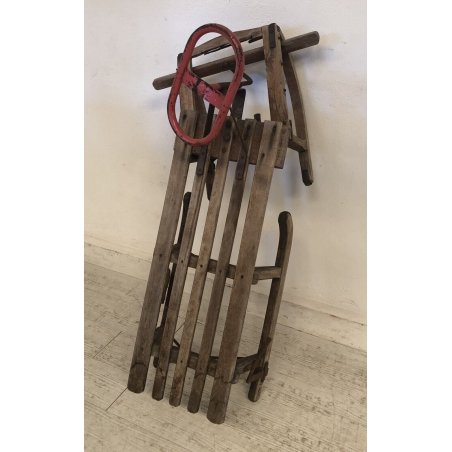 ANTICA SLITTA LEGNO FAGGIO STERZANTE freni neve EPOCA SLITTINO VOLANTE DISCESA