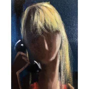 GRANDE QUADRO OLIO Eliano Fantuzzi SCENA NOTTURNO METROPOLITANO FIGURE LAMPIONI