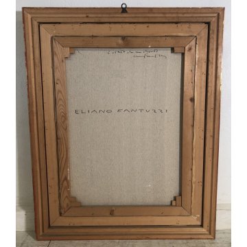 GRANDE QUADRO OLIO Eliano Fantuzzi SCENA NOTTURNO METROPOLITANO FIGURE LAMPIONI