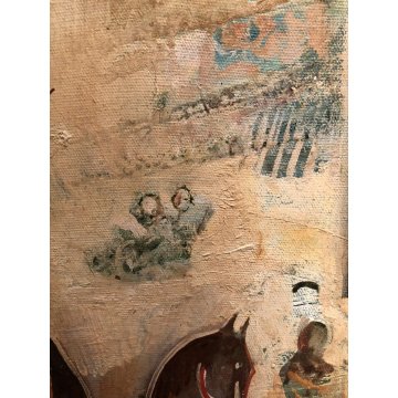 QUADRO DIPINTO OLIO TELA Paolo Bonetto "Nei pressi del bazar" SCORCIO PAESAGGIO
